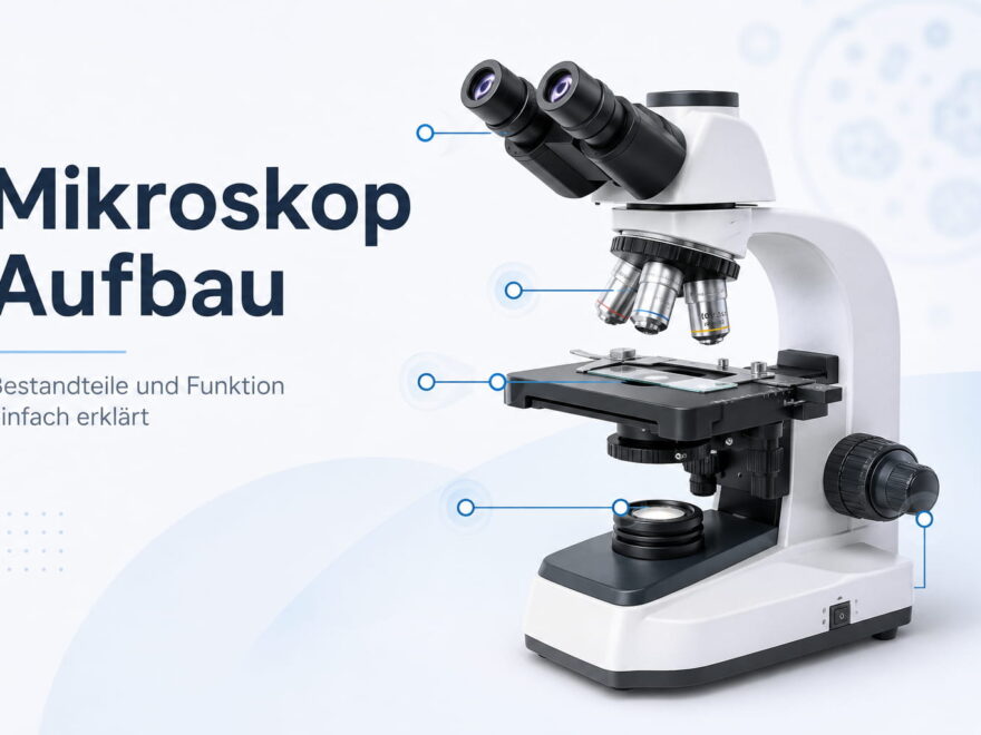 Mikroskop Aufbau mit Objektiven, Objekttisch, Beleuchtung und Fokussiertrieb