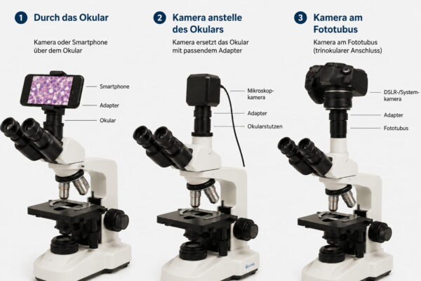 Fotografieren mit dem Mikroskop über Okular, Mikroskopkamera oder Fototubus