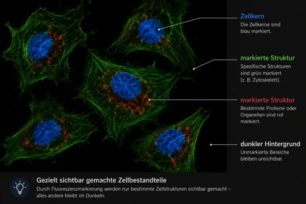 Fluoreszenz in der Lichtmikroskopie Lichtmikroskopie mit fluoreszenzmarkierten Zellkernen und Zellstrukturen