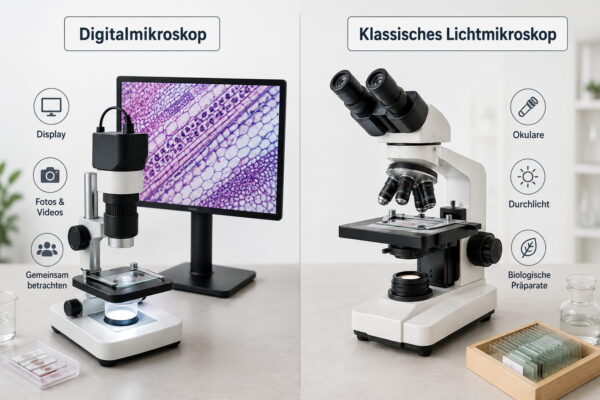 Digitalmikroskope im Vergleich mit einem klassischen Lichtmikroskop