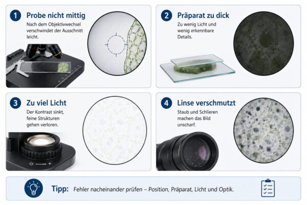 Mikroskopieren: typische Fehler bei Präparat, Licht und Optik