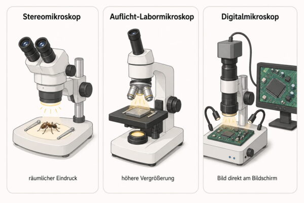 Auflichtmikroskop im Vergleich mit Stereomikroskop, Auflicht-Labormikroskop und Digitalmikroskop