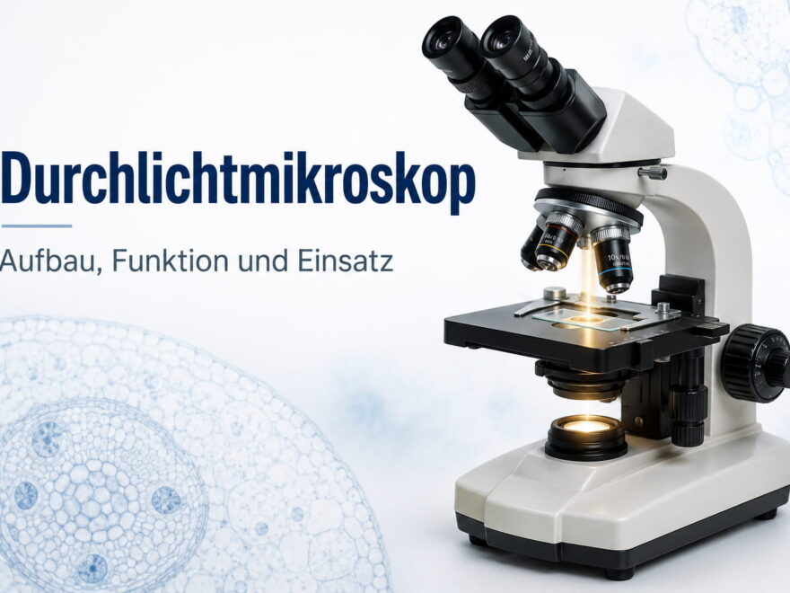 Durchlichtmikroskop mit beleuchtetem Präparat auf dem Objekttisch