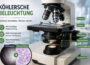 Köhlersche Beleuchtung am Mikroskop mit Kondensor, Aperturblende, Leuchtfeldblende und gleichmäßig ausgeleuchtetem Präparat