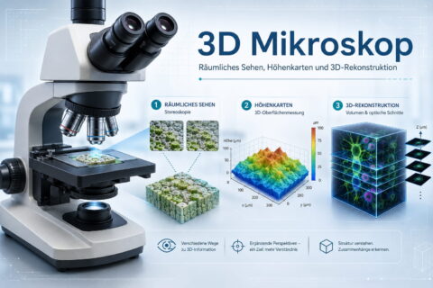 3D Mikroskop einfach erklärt: So entstehen räumliche Bilder 1 3D Mikroskop mit räumlichem Sehen, Höhenkarte und konfokaler 3D-Rekonstruktion