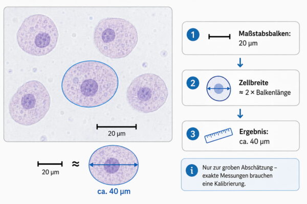 Maßstabsbalken im Mikroskopbild Mikroskopbild mit Maßstabsbalken zur Größenbestimmung in Mikrometern