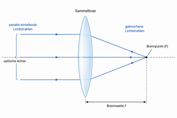 Funktionsweise einer Sammellinse mit Brennpunkt und Brennweite Sammellinse bündelt parallele Lichtstrahlen im Brennpunkt