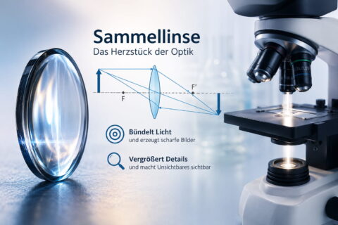 Sammellinse mit Strahlengang und Lichtmikroskop