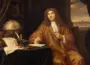 Darstellung von Antoni van Leeuwenhoek mit Einlinsen-Mikroskop und mikroskopischen Beobachtungen