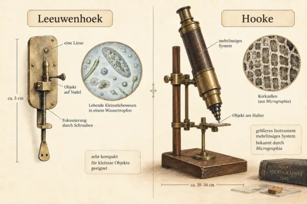 Leeuwenhoek und Hooke im Vergleich Vergleich zwischen dem Mikroskop von Antoni van Leeuwenhoek und dem Mikroskop von Robert Hooke